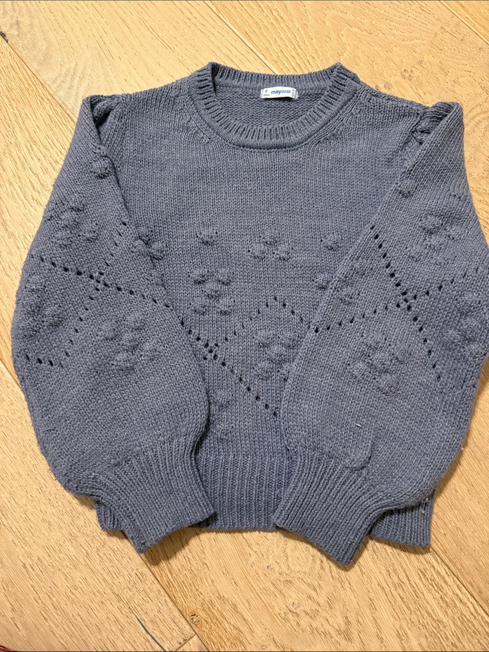 Mayoral Women's Slate Blue Floral Bobble Knit Sweater